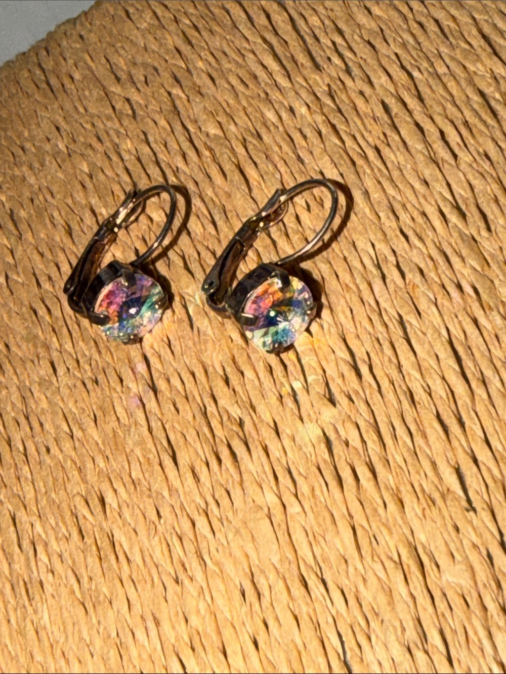 Sterling Silver Iridescent Crystal Drop Earrings - Silver